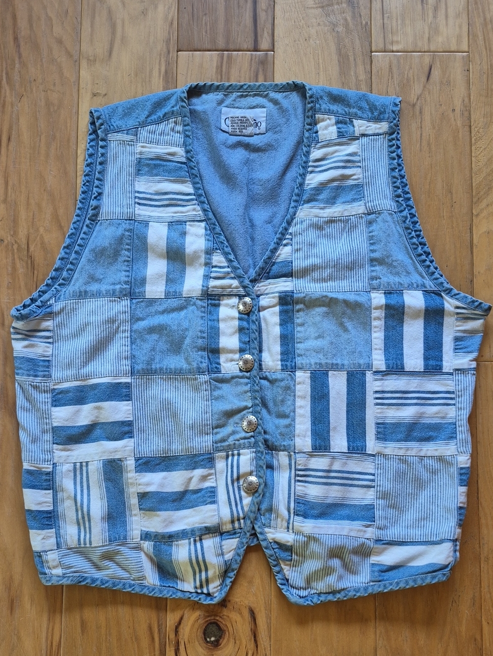 Vintage Patchwork Blue Striped Cotton Vest